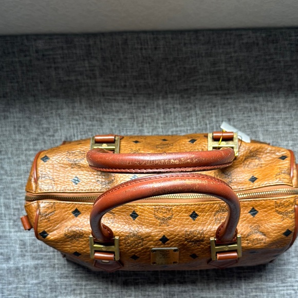 Authentic MCM Brown Hand Bag with Signature Logo and Gold Hardware - Picture 6 of 17